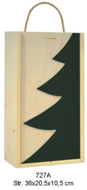 Vinkasse i træ med mønster af grønt juletræ. Findes også til 1 flaske.