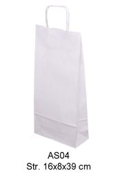 Hvid papirspose med snoet hank. 90 gr. Fås kun med stribet overflade.