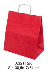 Rød papirspose med snoet hank. 100 gr.